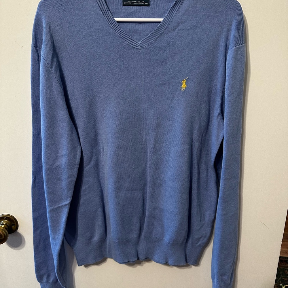 Polo by Ralph Lauren Men's Light Blue V-Neck Sweater